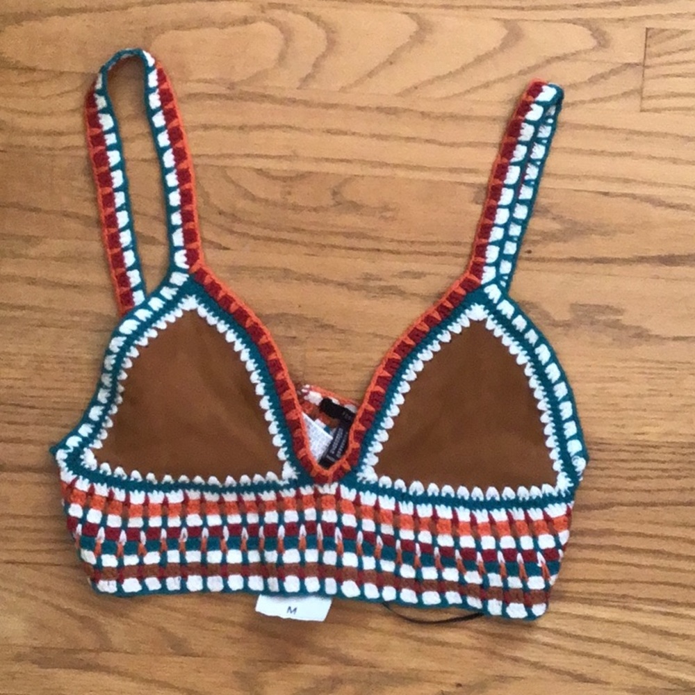 Forever 21 Striped Crochet Bralette Top Camel /Cream